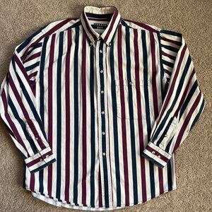 Trader Bay Shirt Mens Medium Multicolor Vertical Striped Vintage Button Up Shir